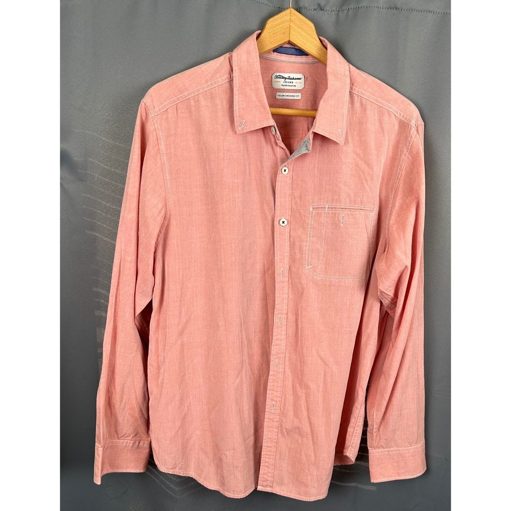 Tommy Bahama Jeans Mens Island Modern Fit Coral Pink Tencel Cotton Shirt L - Picture 4 of 7